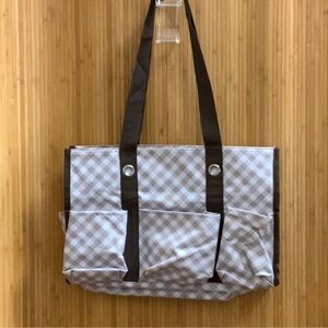 NEW THIRTY-ONE  Zip Top Organizer Gingham Check Pattern Tote Bag NWOT